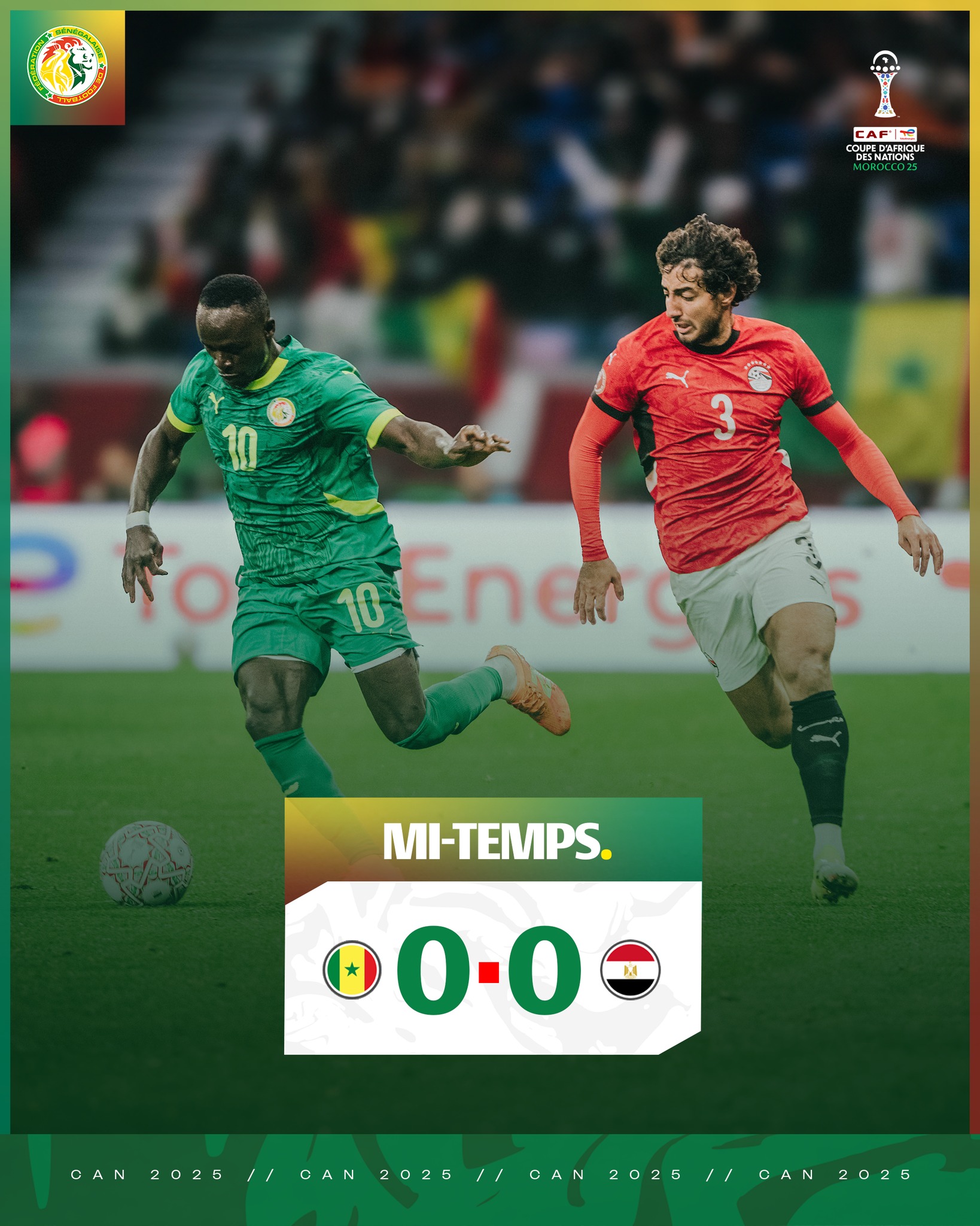 CAN 2025 : le Sénégal et l'Égypte se neutralisent à la pause 