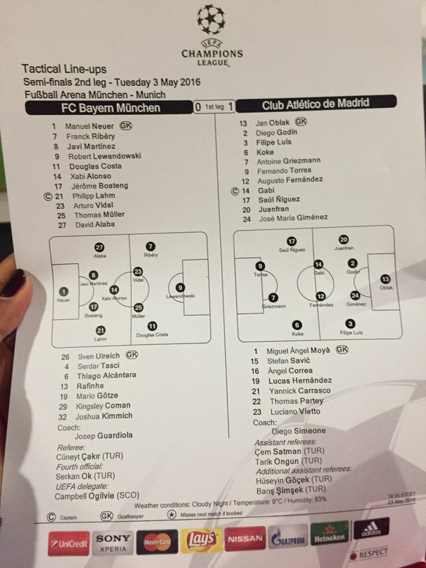 DIRECT C1 - 1/2 retour Bayern Munich / Atlético Madrid: les 11 de départ