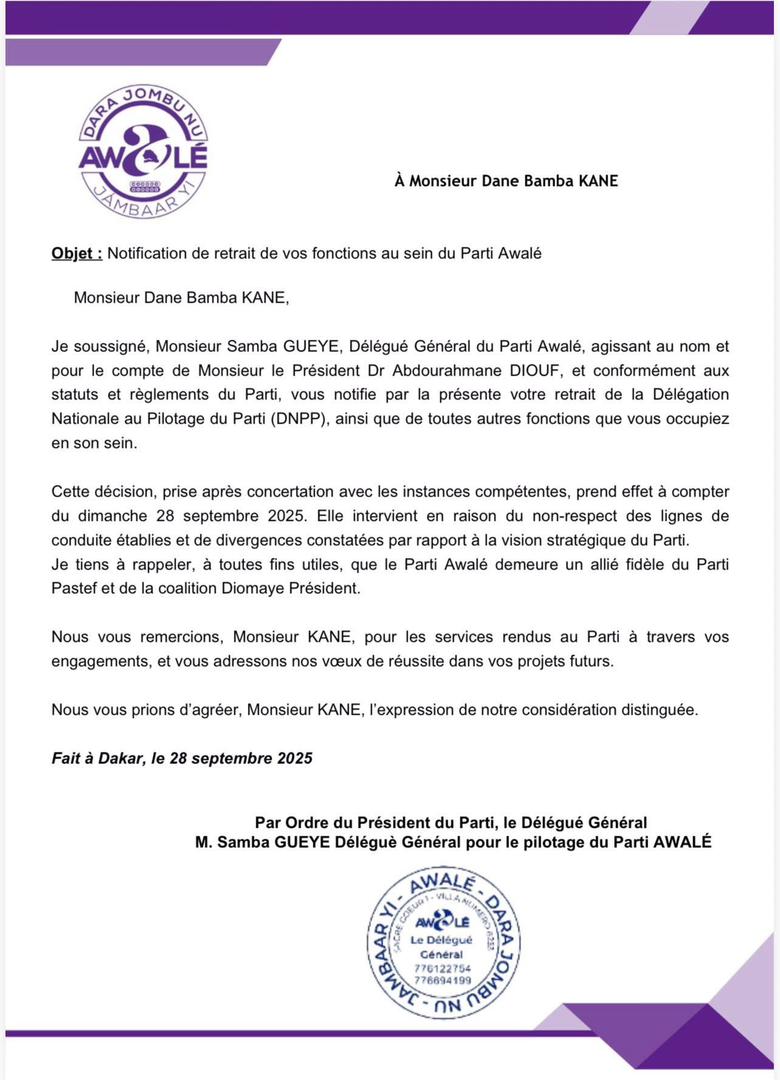 Politique : Polémique autour du départ de Dane Bamba Kane du parti Awalé