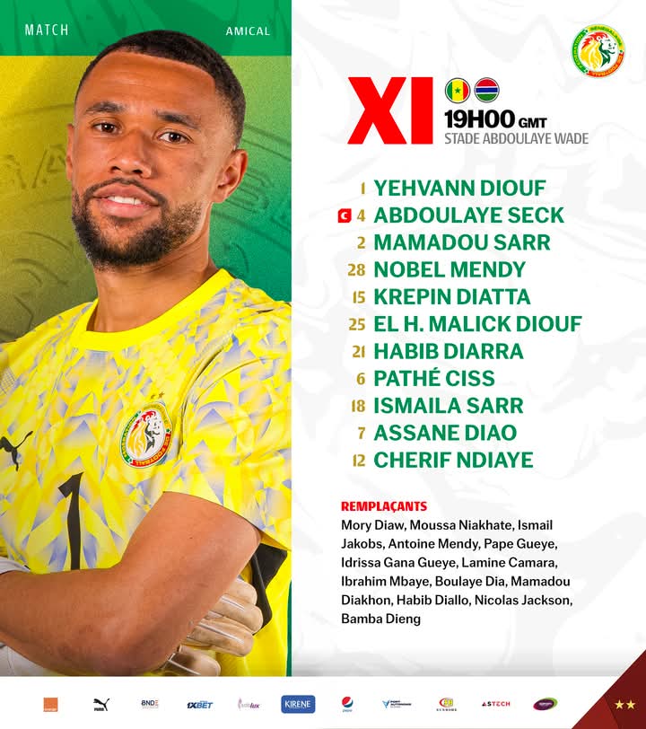 Sénégal- Gambie : le onze des “Lions” avec Yehvann Diouf, Nobel Mendy et Assane Diao