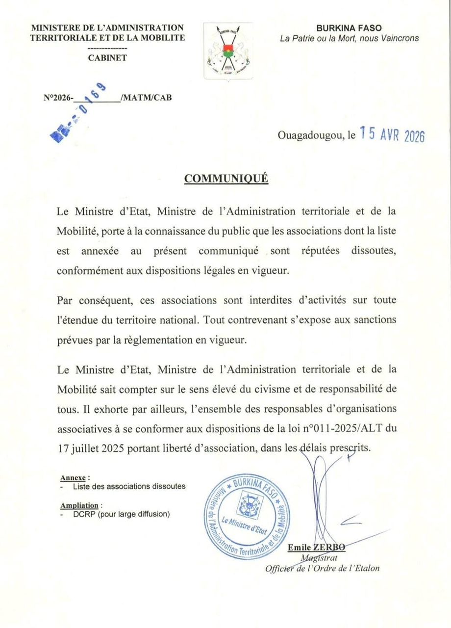 ​Burkina Faso : le gouvernement suspend 118 ONG et associations de la société civile
