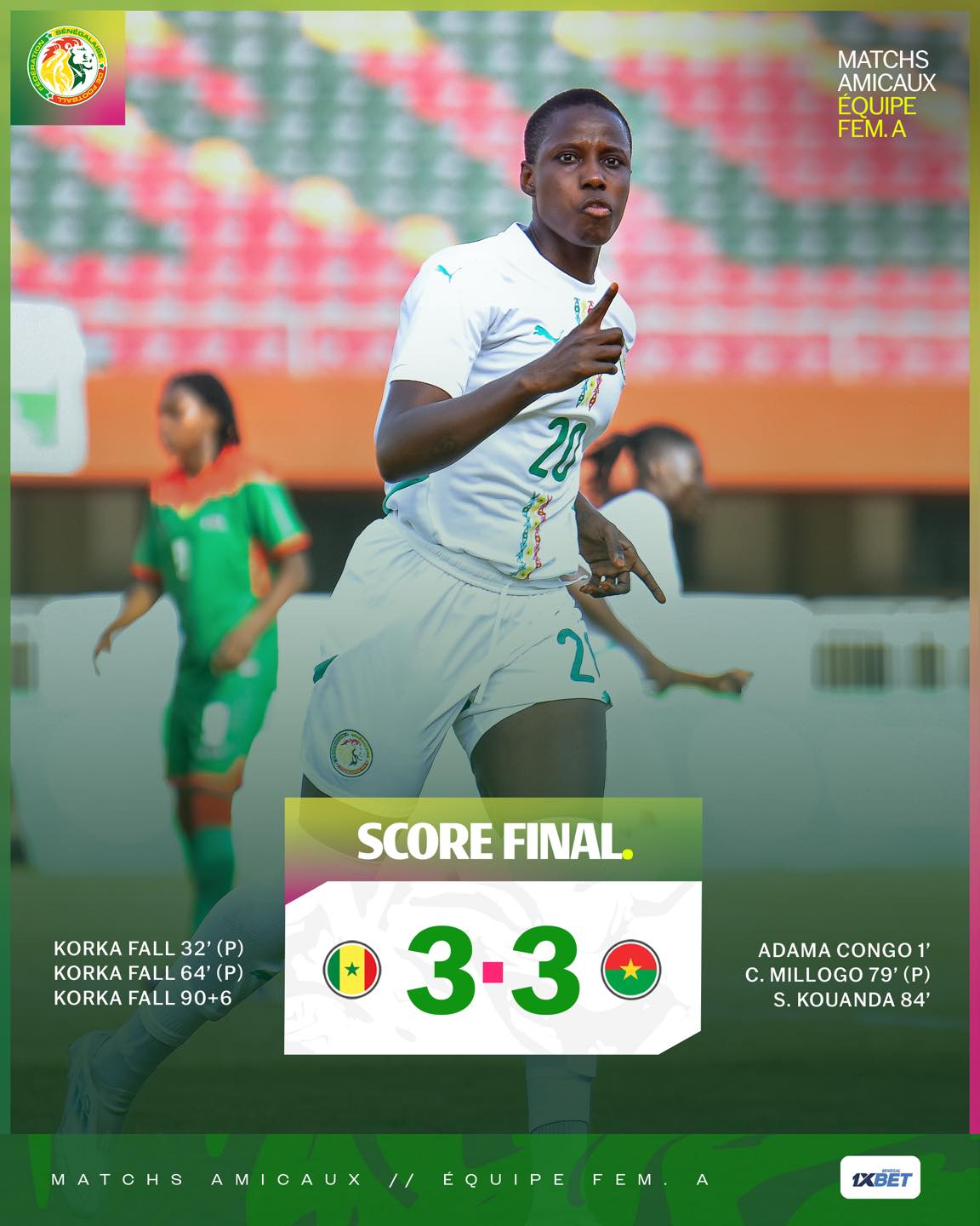 Préparation CAN féminine 2026 : malgré un triplé de Korka Fall, Sénégal et le Burkina Faso se neutralisent