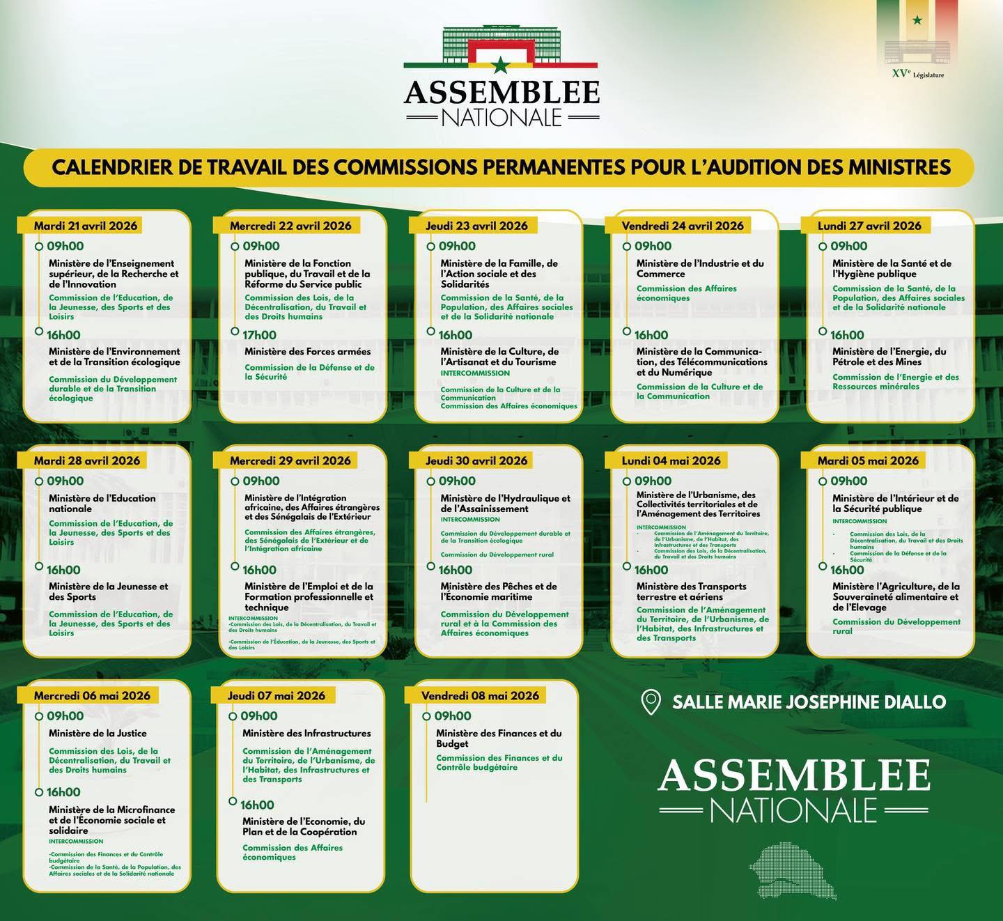 Assemblée nationale : les ministres auditionnés en commissions du 21 avril au 8 mai