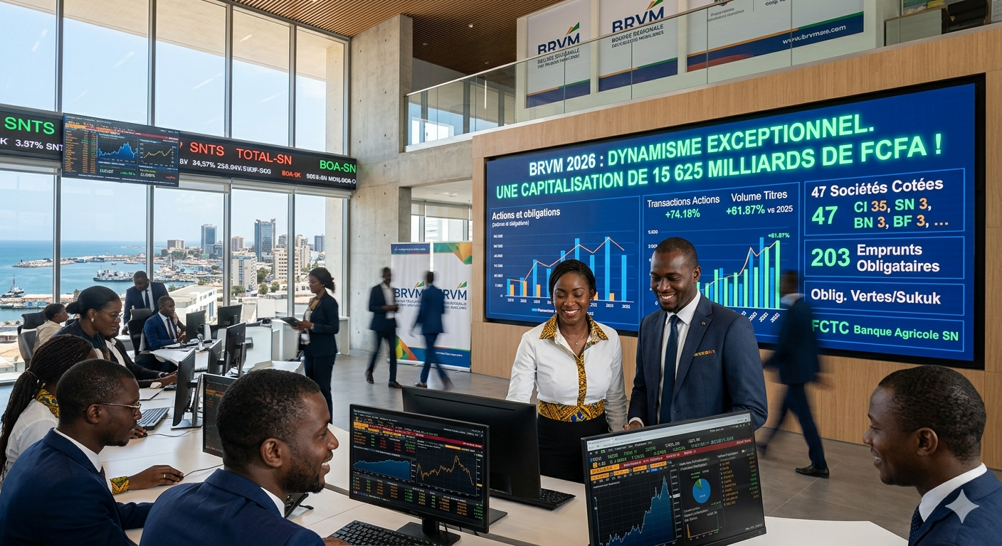 BRVM 2026 : un début d’année record avec plus de 15 000 milliards de FCFA de capitalisation BRVM 2026 : un début d’année record avec plus de 15 000 milliards de FCFA de capitalisation