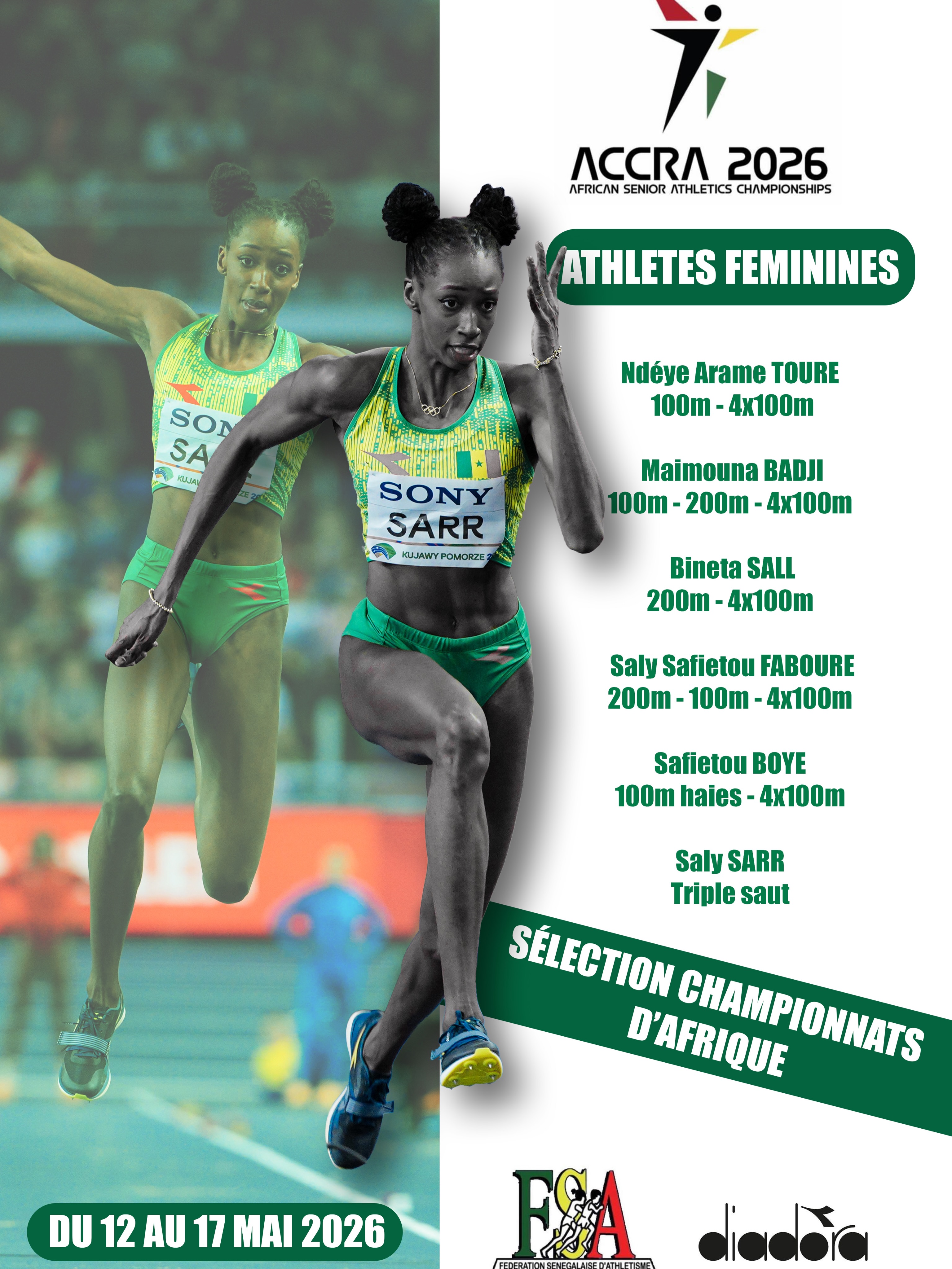 Athlétisme : 21 athlètes retenus pour défendre les couleurs du Sénégal aux championnats d’Afrique d’Accra