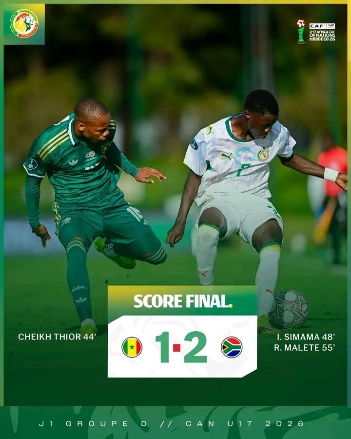 CAN U17 2026 : le Sénégal s'incline face à l'Afrique du Sud (2-1) pour son entrée en lice 