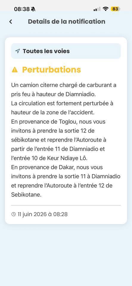 ​Incendie d’un camion-citerne à Diamniadio : le péage recommande des itinéraires de déviation