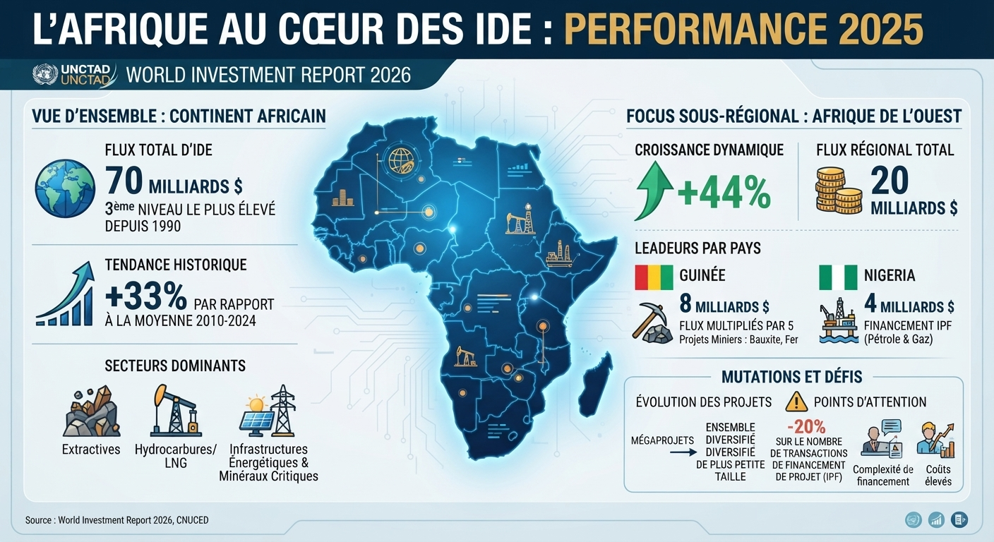 Investissements étrangers : l’Afrique de l’Ouest capte 20 milliards de dollars dans un paysage africain en pleine mutation Investissements étrangers : l’Afrique de l’Ouest capte 20 milliards de dollars dans un paysage africain en pleine mutation