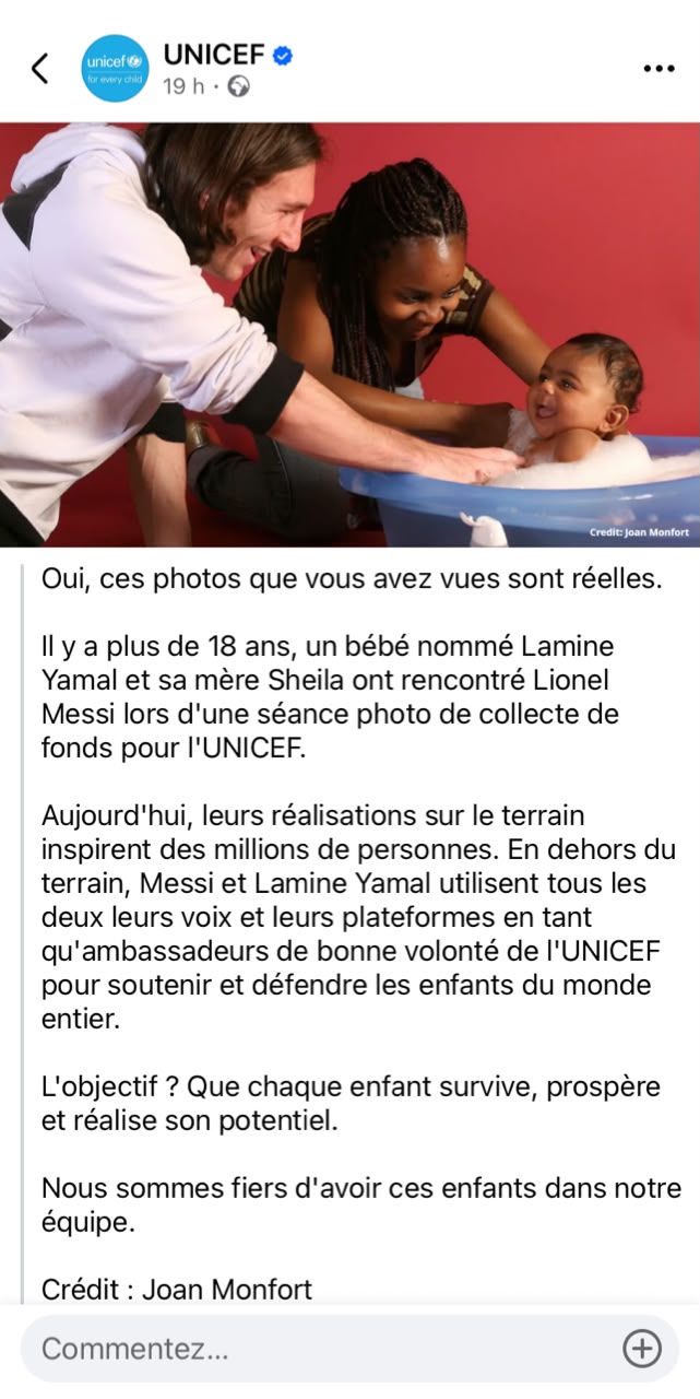 L’Unicef explique ​le contexte de la photo virale entre Messi et le "bébé" Yamal, à deux jours de la finale du Mondial