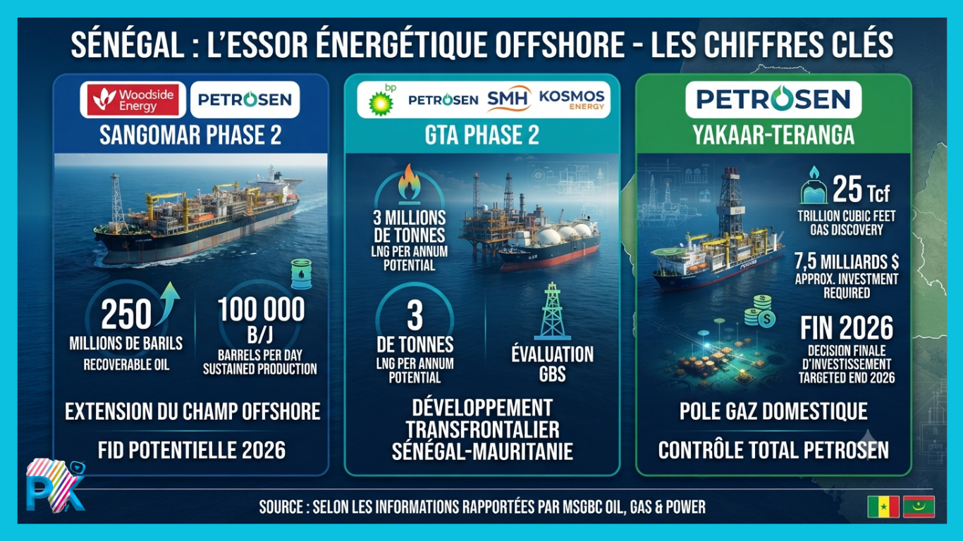 250 millions de barils, 3 millions de tonnes de GNL et 7 milliards de dollars d’investissement : les chiffres clés des projets GTA, Sangomar et Yakaar-Teranga 250 millions de barils, 3 millions de tonnes de GNL et 7 milliards de dollars d’investissement : les chiffres clés des projets GTA, Sangomar et Yakaar-Teranga
