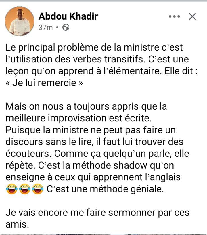 Sénégal: le  nouveau festival de fautes langagières de la ministre Amy Mara amuse la toile