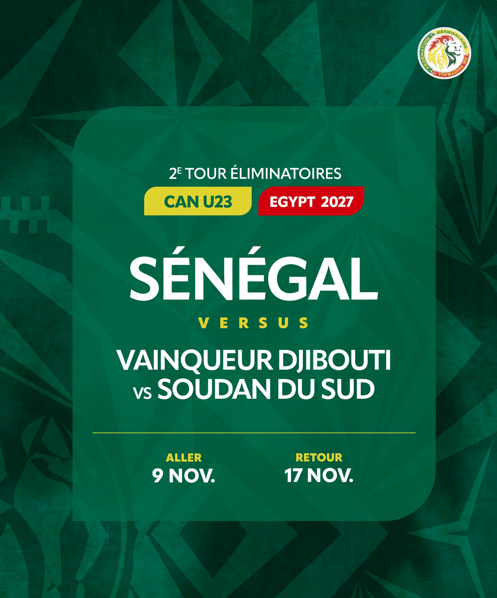 Éliminatoires CAN U23 : le Sénégal affrontera le vainqueur Djibouti-Soudan du Sud au deuxième tour