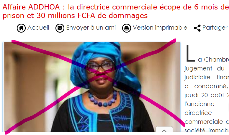 Rectification : précision concernant l'image d'illustration de notre article « Affaire ADDHOA », la photo utilisée ne représentait pas la personne mise en cause