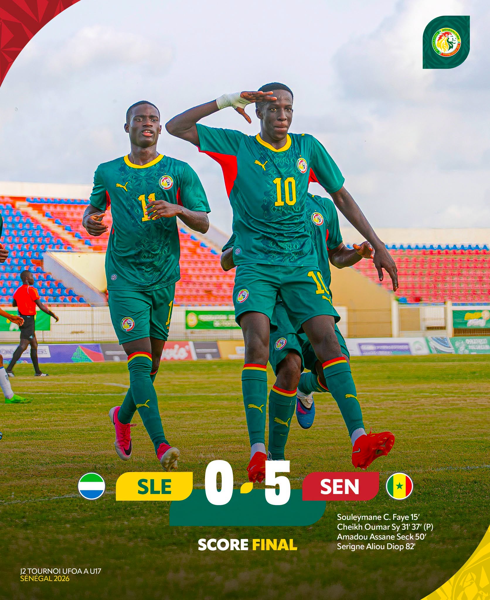 Tournoi UFOA-A U17 : « Qualification en demi-finale » assurée pour le Sénégal après sa démonstration face à la Sierra Leone (5-0)