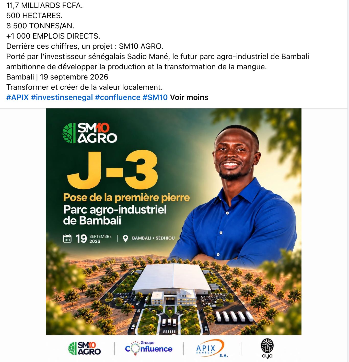 Agroalimentaire à Sédhiou : Sadio Mané investit 11,7 milliards FCFA dans un parc agro-industriel à Bambali