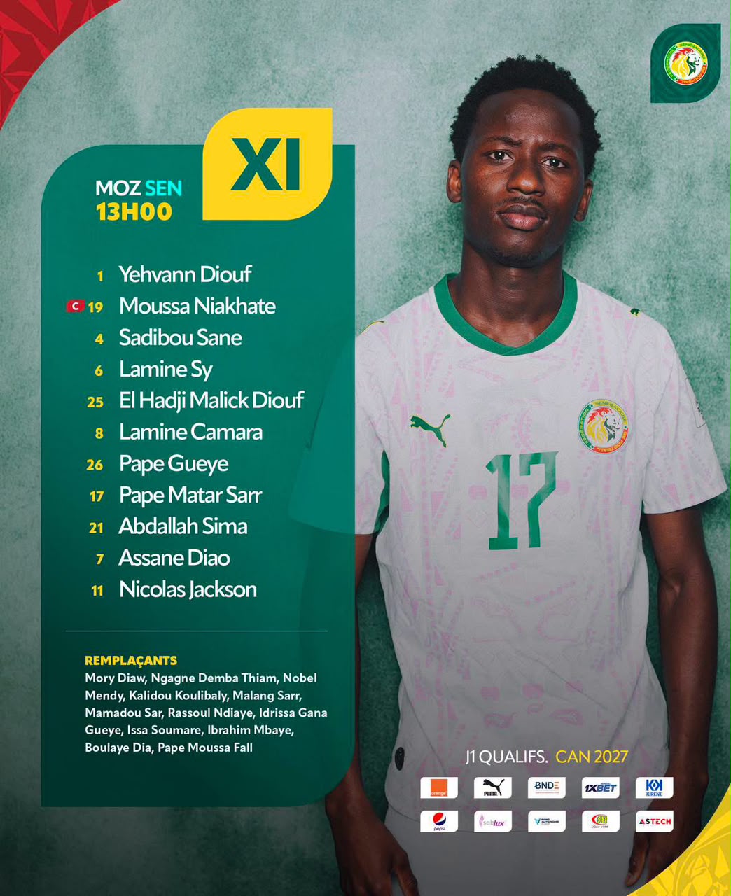 Sénégal - Mozambique : 11 de départ de Patrick Vieira, Kalidou Koulibaly et Idrissa Gana Gueye sur le banc