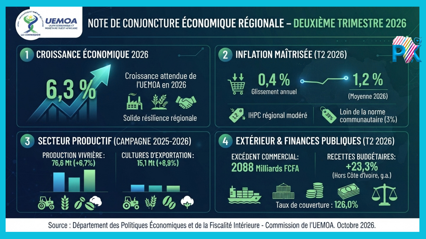 UEMOA : Une croissance attendue à 6,3% en 2026 portée par une inflation maîtrisée à 0,4% au T2 2026