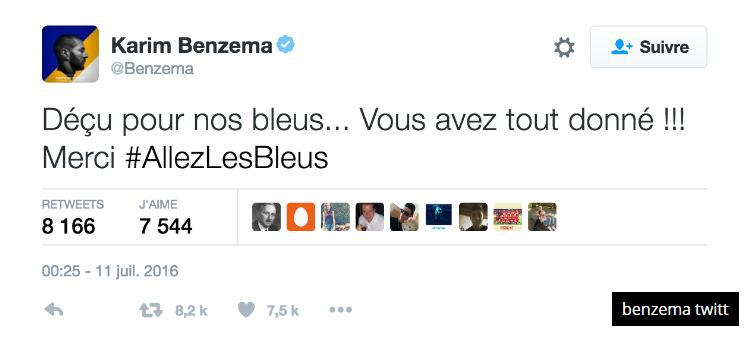 Euro 2016: Benzema "déçu" pour les Bleus
