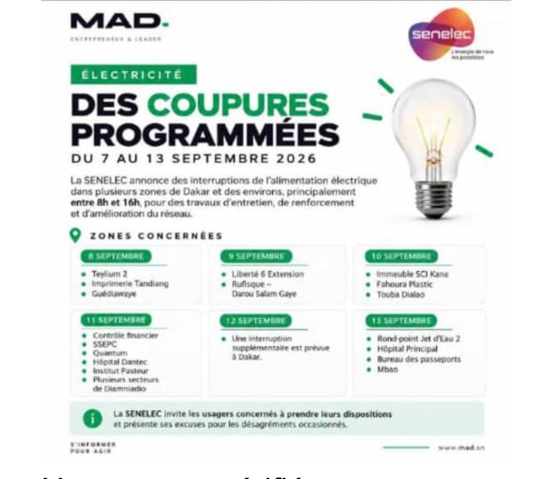 FAUX: la senelec n’a pas annoncé une série de coupure d’électricité à Dakar et dans sa banlieue