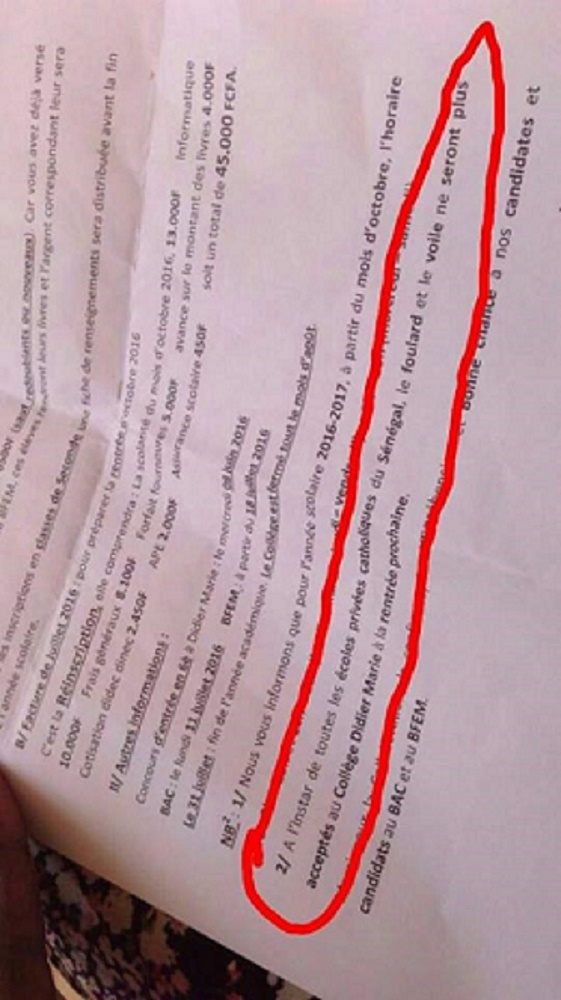 Interdiction du voile: JAMRA et MBAÑ GACCE préoccupées par le "radicalisme" de l’Ecole Didier Marie de Saint-Louis