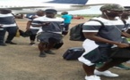 Les Lions sont arrivés à 12h à l'aéroport de Franceville au Gabon