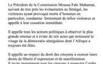 Sénégal : l'UA invite tous les acteurs à "privilégier les voies du dialogue"