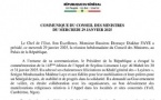 Communiqué Conseil des ministres du mercredi 29 janvier