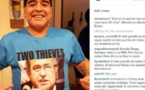 Maradona arbore un tee-shirt traitant Platini et Blatter de "voleurs"