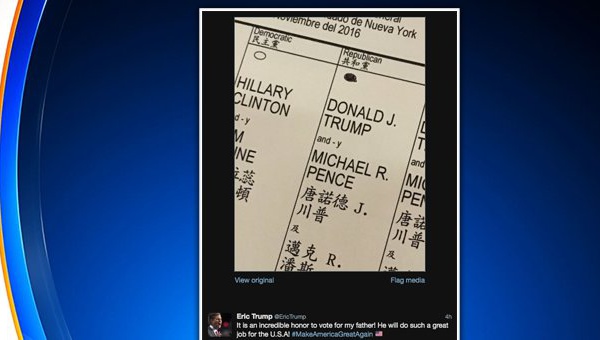 Election américaine: le fils de Trump tweete son bulletin de vote et se met ainsi hors la loi