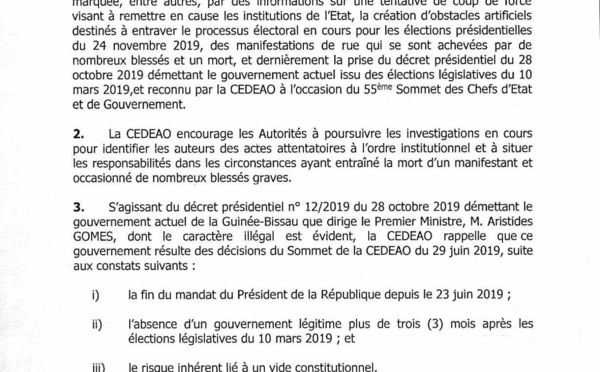 La CEDEAO juge illégale la dissolution du gouvernement en Guinée Bissau