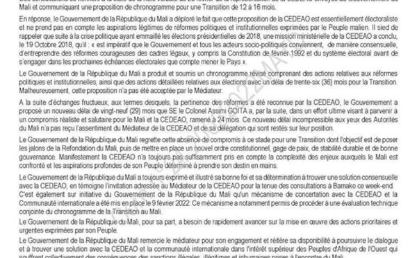 Mali : pas d’accord sur l’organisation des élections entre le gouvernement et la Cedeao