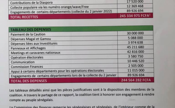 Locales 2022 : Yewwi publie son rapport financier qui fait état de plus de 244 millions FCFA de dépenses