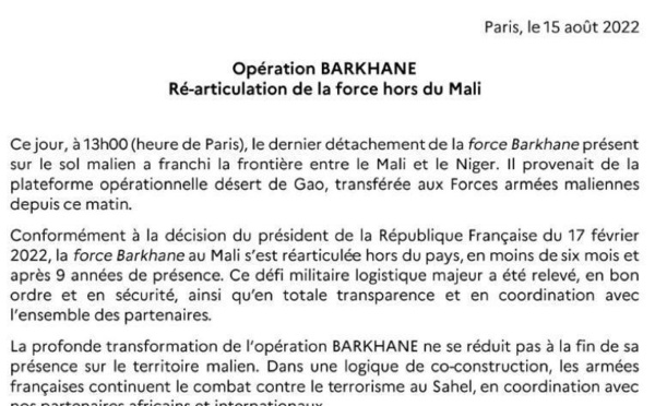 Mali: l'Armée française a plié bagage