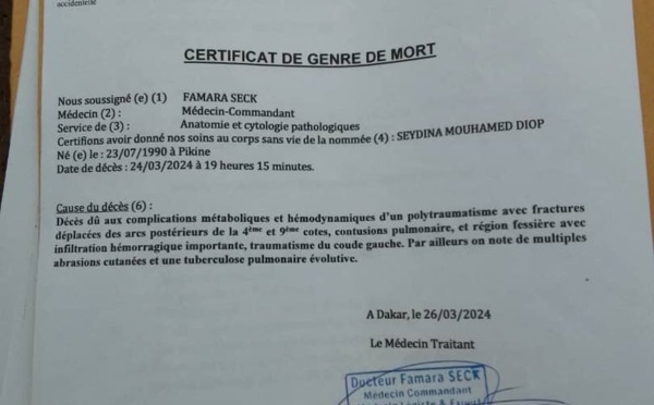 Mort de Mouhamed Diop á Pikine : les résultats de l'autopsie dévoilés ( Document)