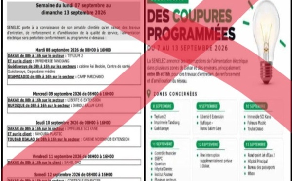 FAUX: la senelec n’a pas annoncé une série de coupure d’électricité à Dakar et dans sa banlieue