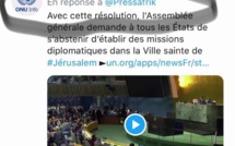 Sur Twitter, l'ONU répond à l'article de PressAfrik et interdit à tous les Etats d'établir des missions diplomatiques à Jérusalem