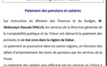 Les pensions de retraite payées ce mercredi, les salaires à partir de vendredi (Document) 