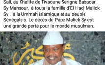 Rappel à Dieu de Serigne Pape Malick Sy : les condoléances du président guinéen Umao Mokhtar Cissoco