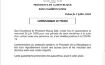 #Covid-19: le président Macky Sall est sorti de sa mise en quarantaine, les tests effectués sur lui sont revenus négatifs (communiqué)