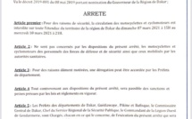 Le gouverneur de Dakar interdit la circulation des deux roues jusqu’au 10 mars