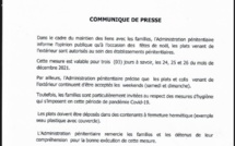 Fêtes de Noël 2021: les plats venant de l'extérieur autorisés par l'administration pénitentiaire (Document)