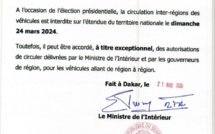 Présidentielle 2024 : la circulation inter-régions des véhicules est interdite sur l'étendue du territoire nationale le dimanche