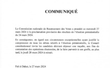 Résultats provisoires de la présidentielle: les requêtes aux fins de contestation déposées au plus tard ce jeudi (Document)