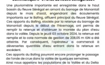 Fleuve Sénégal : l’OMVS alerte sur des semaines de montée des eaux après 208 mètres dépassés