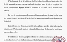 Décès de Ngagne Mbaye : l’Ambassade du Sénégal en République fédérative du Brésil réagit