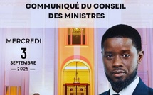Communiqué du Conseil des ministres du mercredi 3 septembre 2025